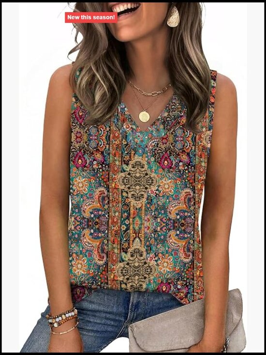 Tops - V Neck Loose Fit Sleeveless Tank Top Business Casual Blouses Summer Tops for